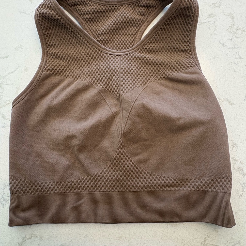 Seamless Textured Racerback Sports Bra - Brown - Kira Grace
